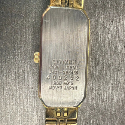 Citizen Watch Women 13mm Champagne Dial Gold Tone Rectangle 5421-S96460 New Batt10