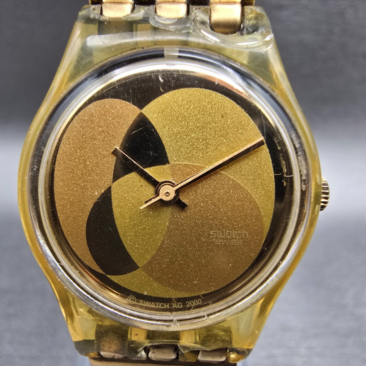 Swatch Enercle Watch Women 25mm Gold Dial Gold Tone Round LN137 New Battery1