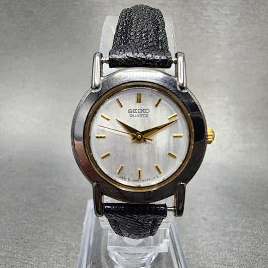 VTG Seiko Watch Women 22mm Silver Dial Black Tone Round 1N01-0A29 New Battery A1