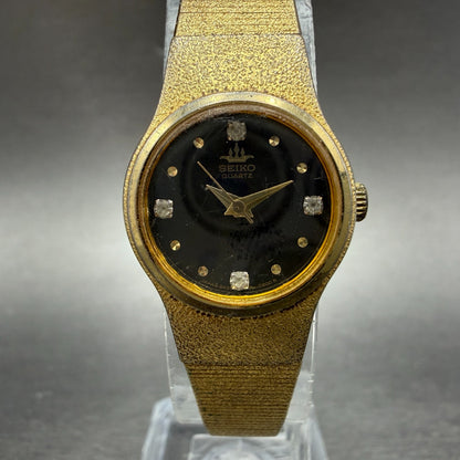 Seiko Watch Women 20mm Black Dial Gold Tone Round 8Y21-0020 New Battery Vintage0