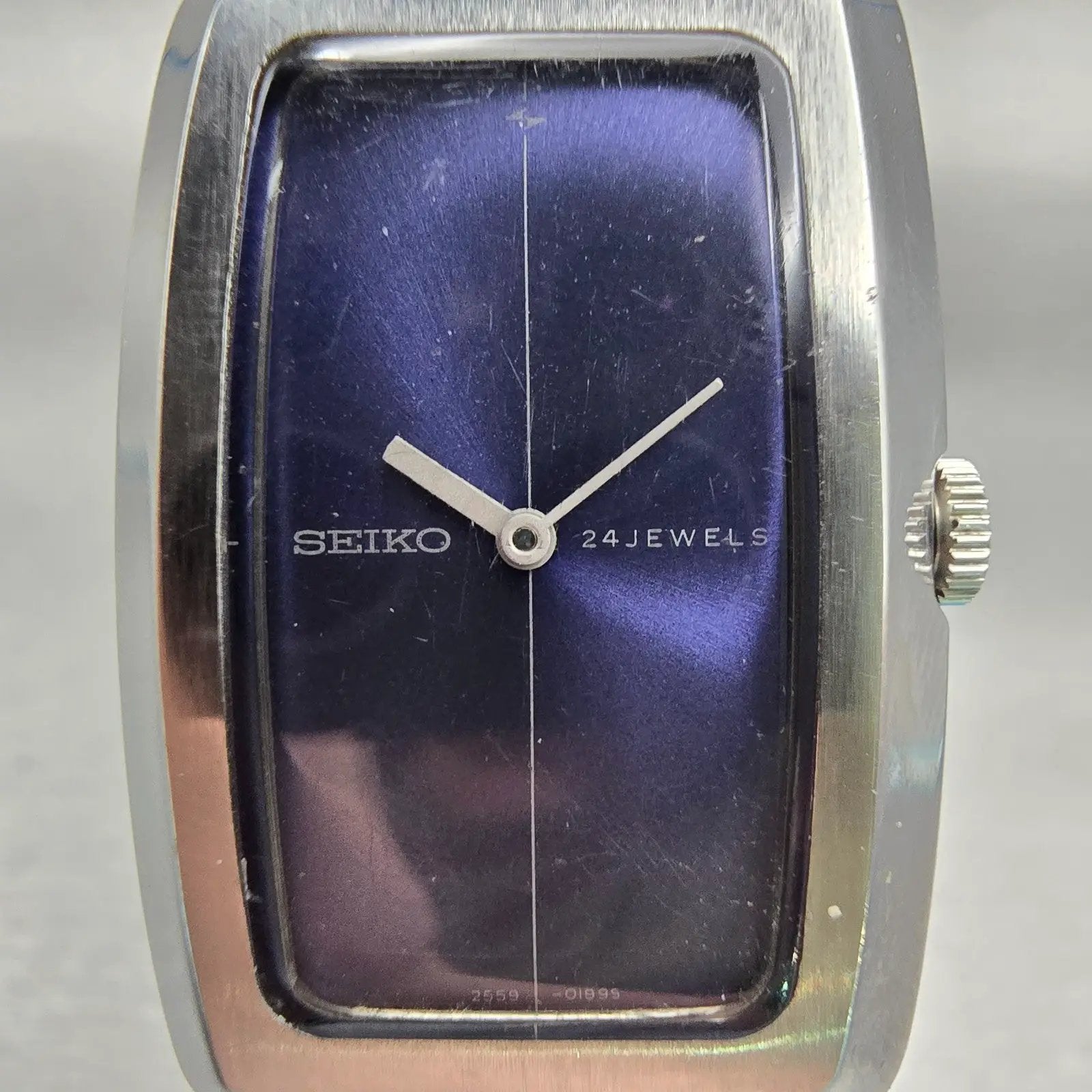 Seiko Watch Men 25mm Blue Dial Silver Tone Rectangle 2559-7019 Vintage Works1