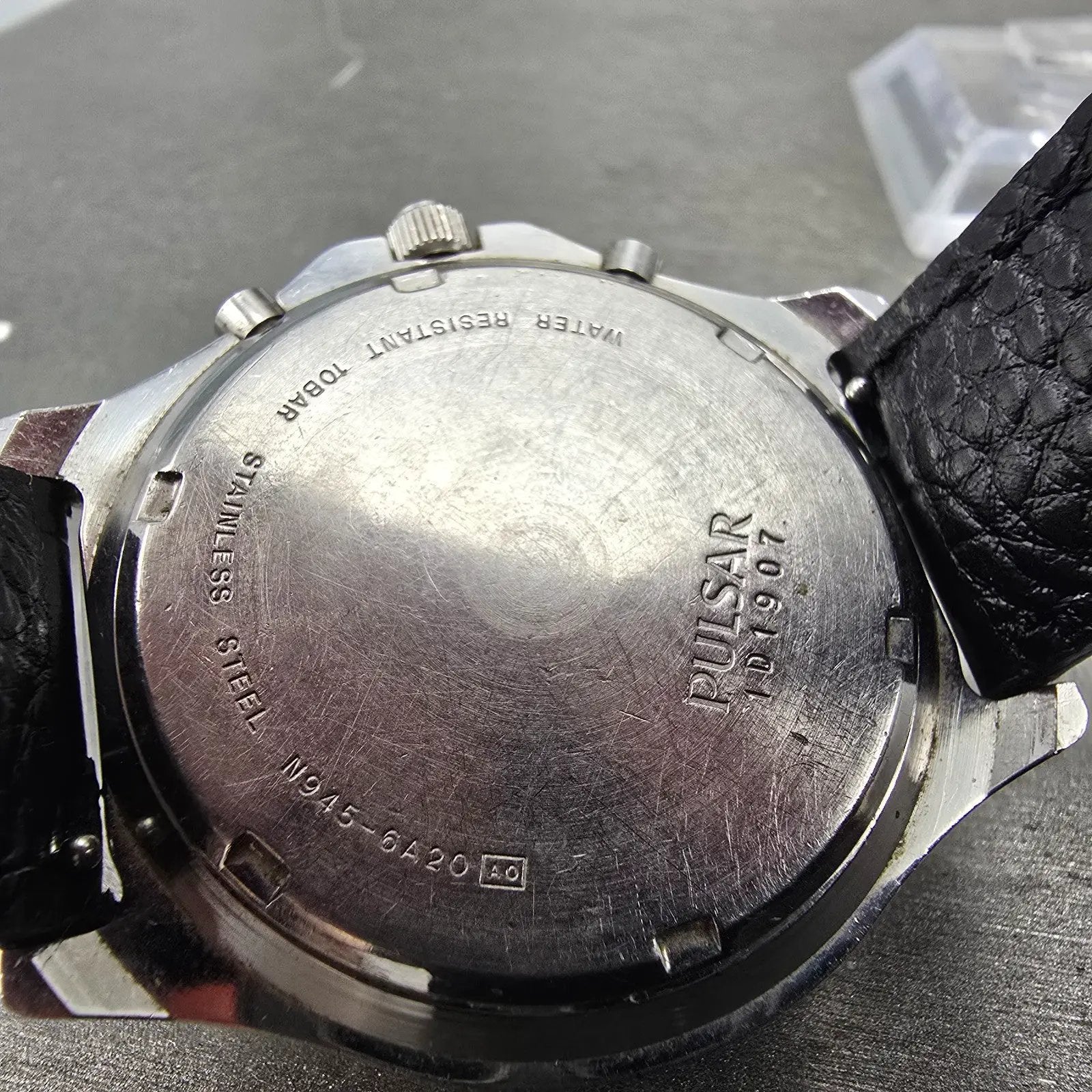 Seiko Pulsar Chronograph Watch Men 41mm Black Dial Silver Alarm Date N945 NewBat10