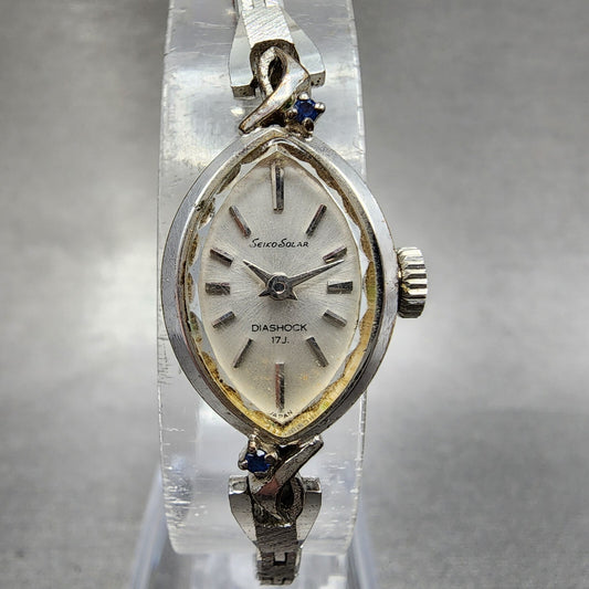 Seiko Solar Watch Women 15mm White Dial Silver Tone Manual 107840 Runs0