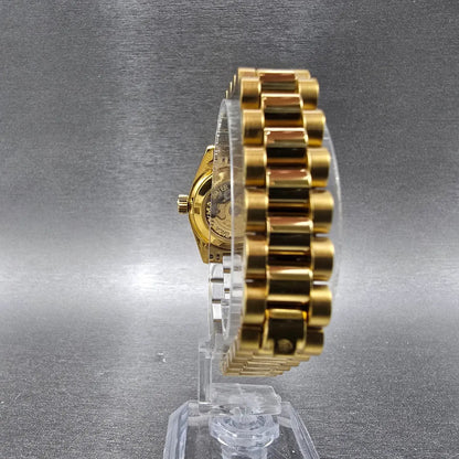 Cyma President Watch Women 26mm Gold Dial Gold Case Automatic Date Round WBox9