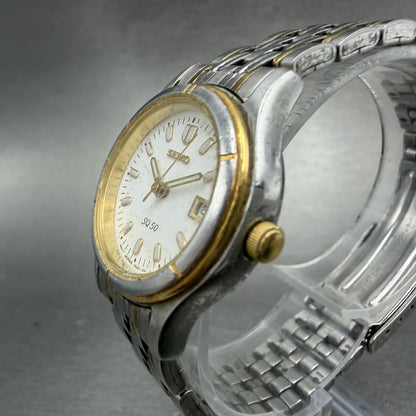 Seiko SQ 50 Watch Women 26mm White Dial Two Tone Date 7N82-0530 New Battery2