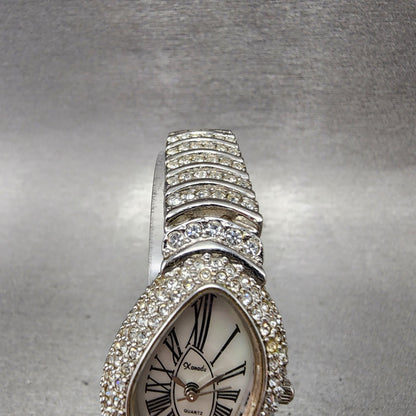 Xanadu Half Moon Watch Women 22mm MOP Dial Crystal Accents Silver Tone New Batt4