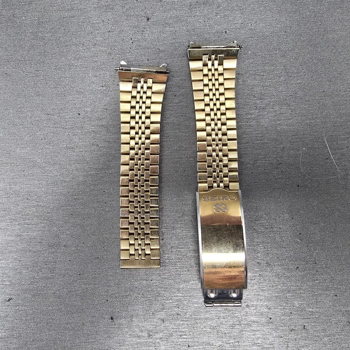 Seiko Bracelet 19mm Stainless Steel Gold Tone Tri Folding Clasp Vintage Japan Z20