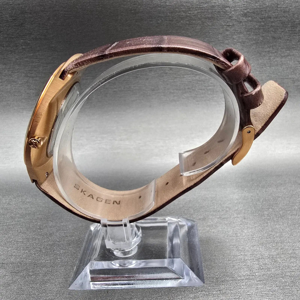 Skagen Watch Men 39mm Brown Dial Rose Gold Tone Date Round 925XLRLD New Battery6