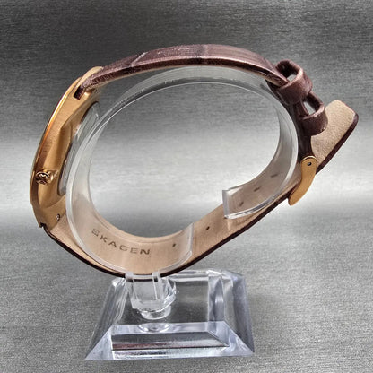 Skagen Watch Men 39mm Brown Dial Rose Gold Tone Date Round 925XLRLD New Battery6