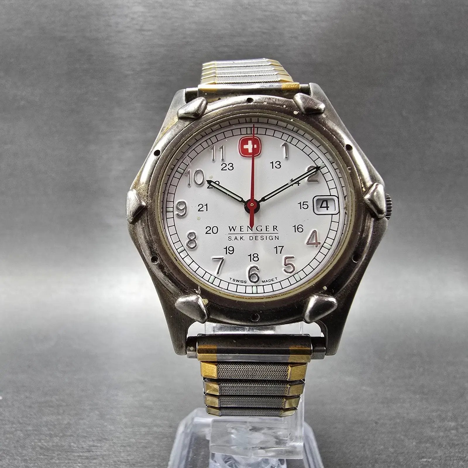 Wenger SAK Watch Men 36mm White Dial Silver Tone Date Round Vintage PARTS VTG LP6