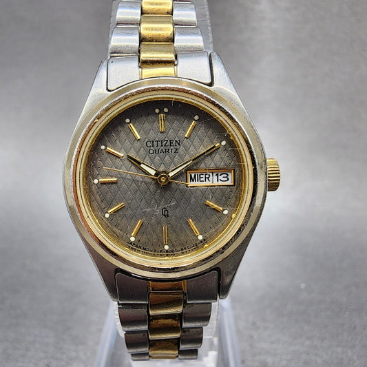 Citizen CQ Watch Women 24mm Gray Dial Two Tone Daydate 6000K04069 New Battery0