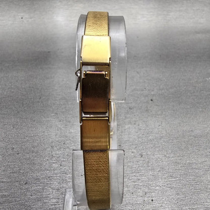 Seiko Watch Women 13mm Gold Dial Gold Tone Rectangle 2E20-6130 New Battery VTG7