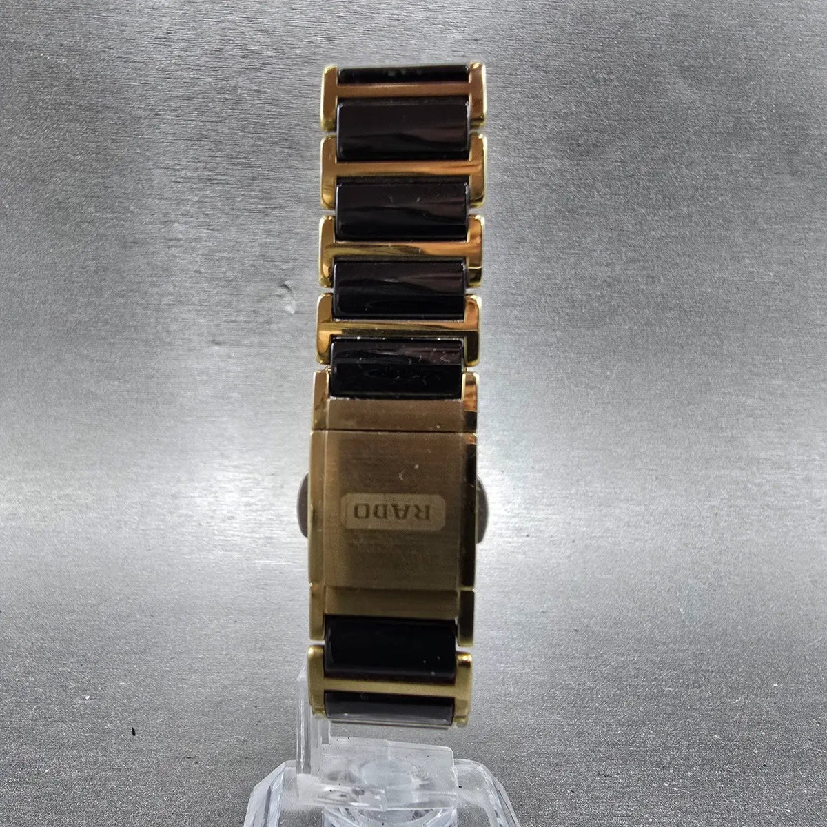 Rado Diastar Tank Watch Women 18mm Black Dial Black & Gold Tone 153.0383.3 Runs7