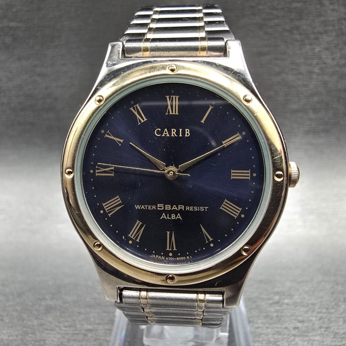 Alba Carib Watch Men 31mm Blue Dial Two Tone Round V701-637A New Battery0