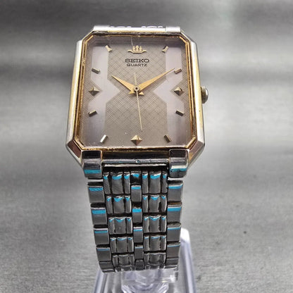 Seiko Watch Men 27mm Silver Dial Two Tone Rectangle V701-5J40 New Battery VTG5