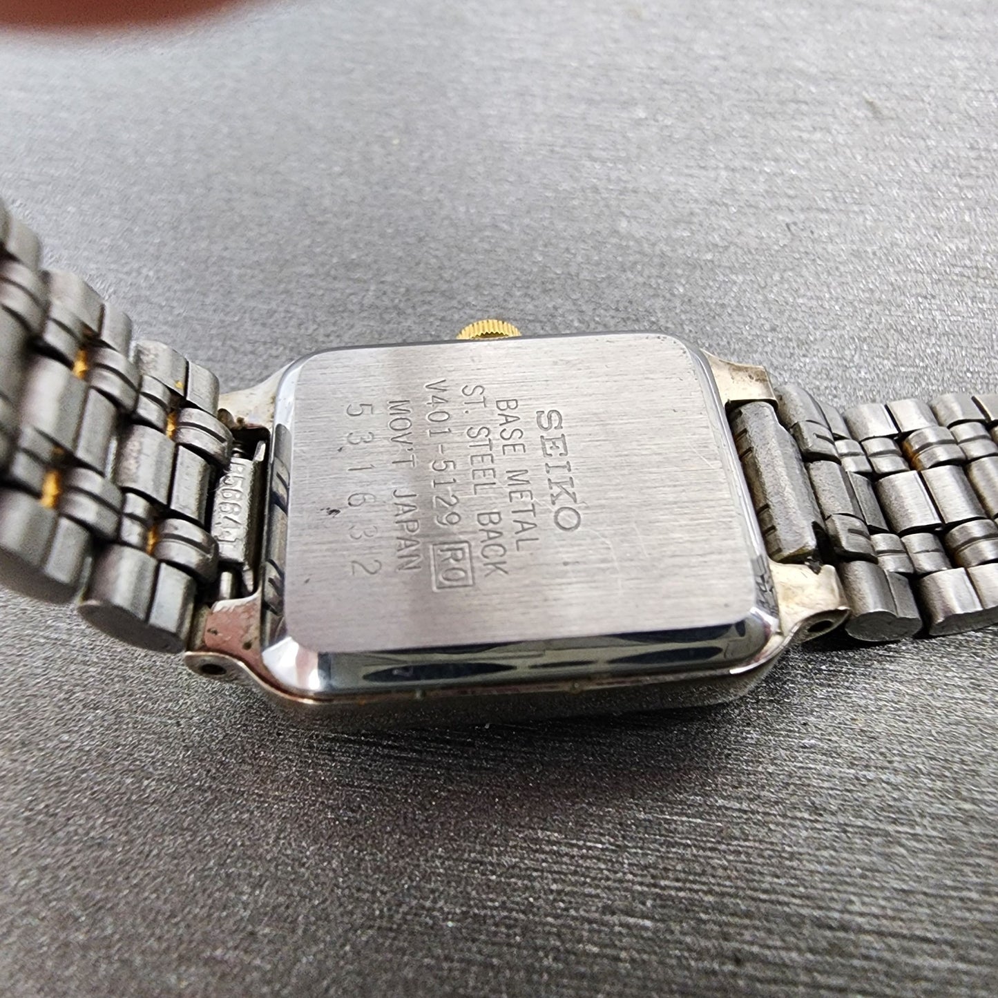 Seiko Tank Watch Women 18mm White Dial Two Tone Rectangle V4015129 New Battery9
