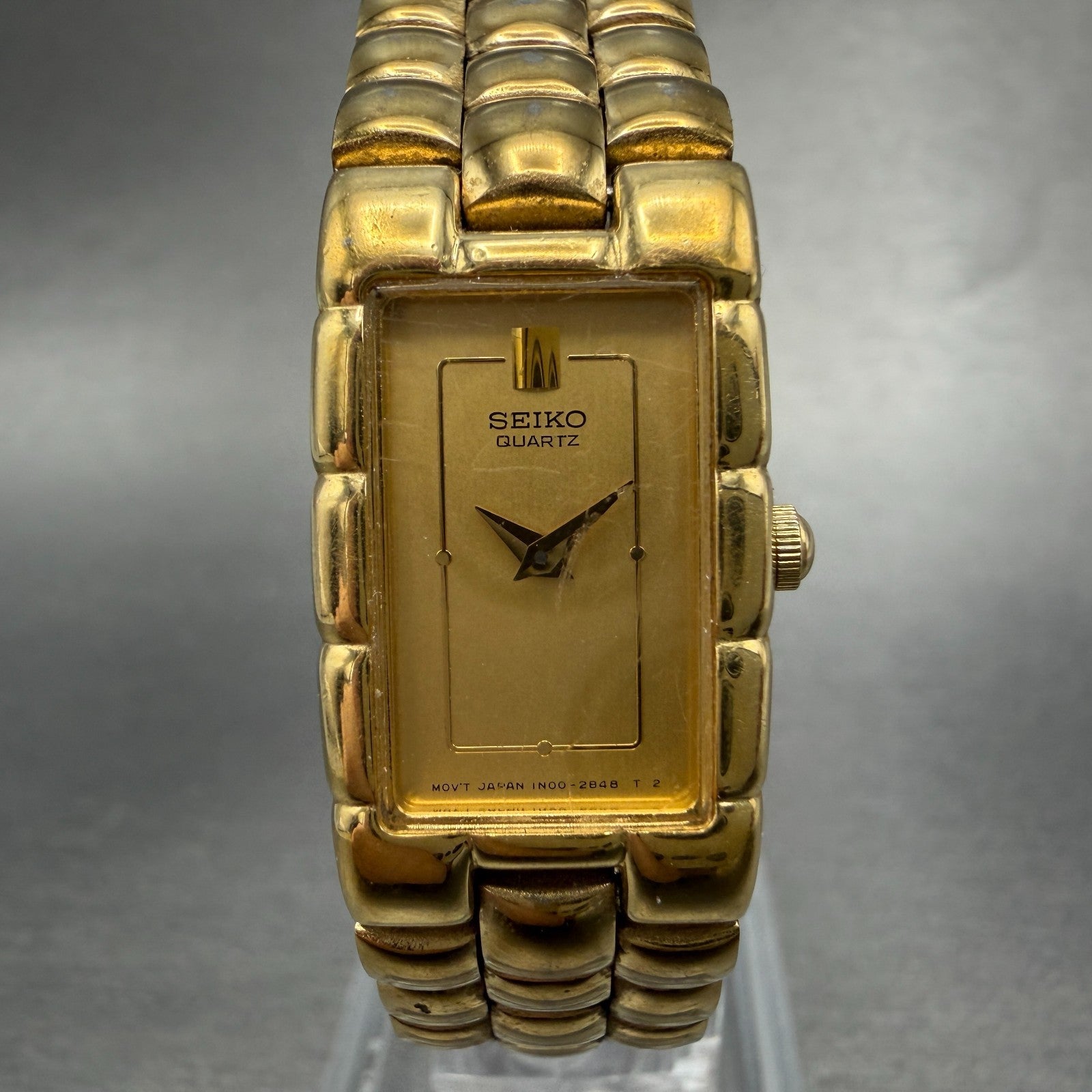 Seiko Tank Watch Women 16mm Champagne Dial Gold Tone 1N00-5G00 New Battery0