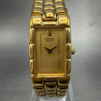 Seiko Tank Watch Women 16mm Champagne Dial Gold Tone 1N00-5G00 New Battery0
