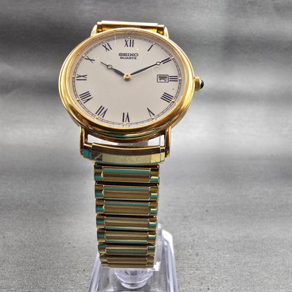 Seiko Watch Men 34mm Cream Dial Gold Tone Date Round 7N29-8A09 New Battery VTG5