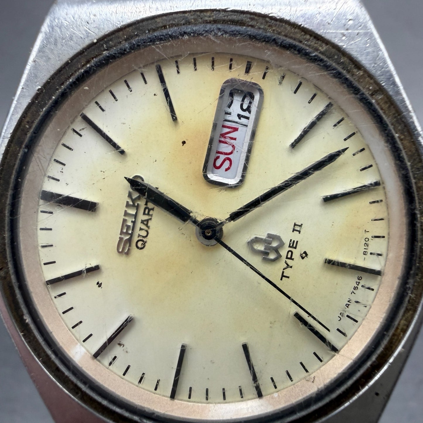 Seiko Type II Watch Men 36mm White Dial Steel READ!!! Daydate 7546-810A New Batt1