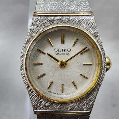 Seiko Watch Women 17mm Silver Dial Two Tone Round 54200129 New Battery Vintage1