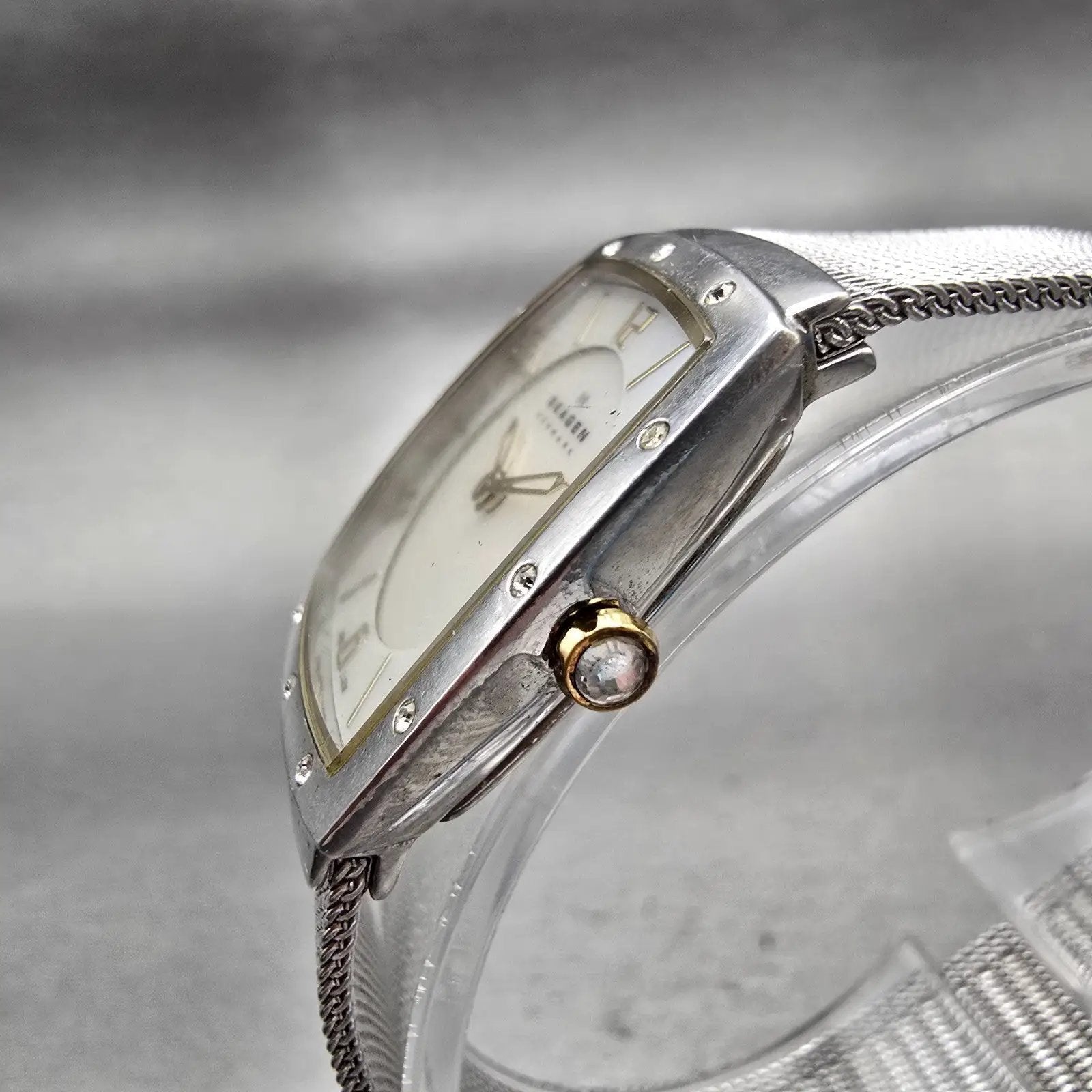 Skagen Watch Women 24mm MOP Dial Silver Tone Rectangle 396XSGS New Battery Mesh2