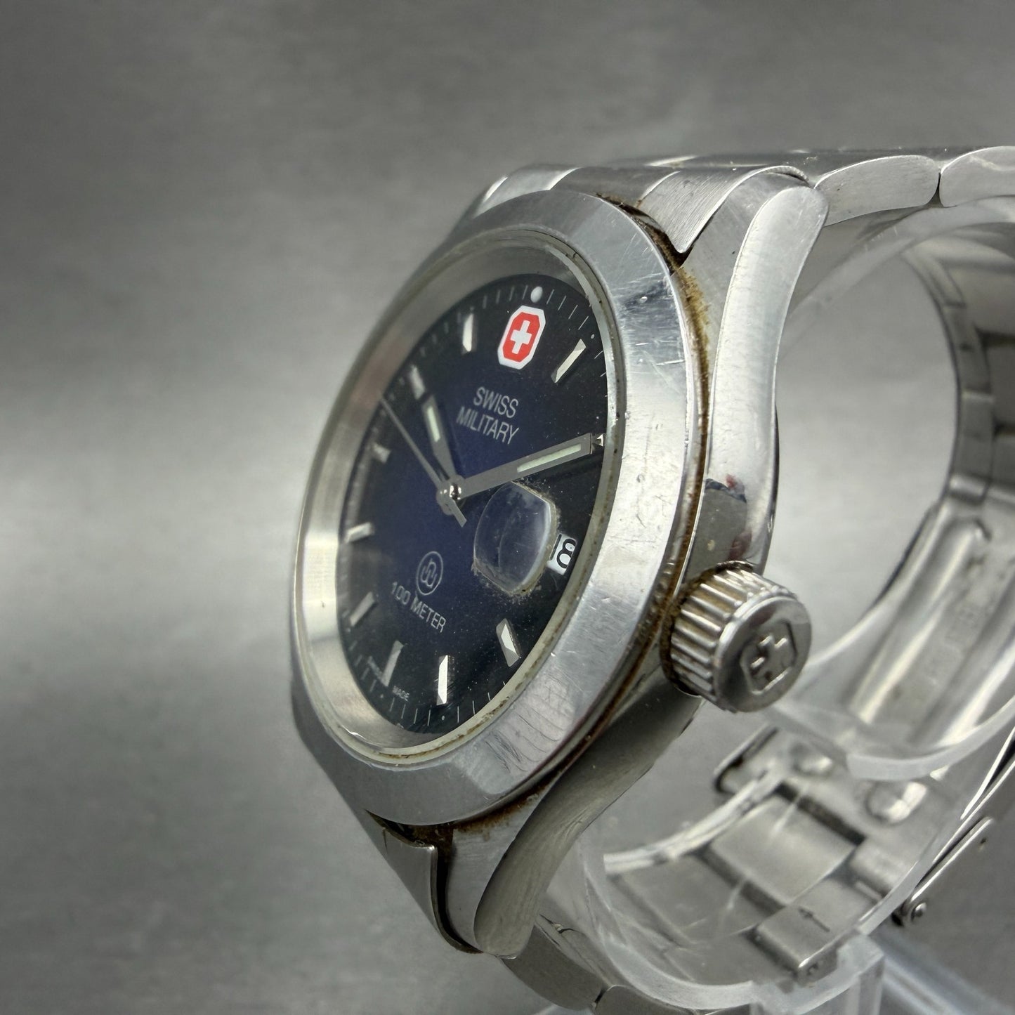 Swiss Military Watch Men 36mm Blue Dial Silver Toe Date 6-523 6824 New Battery2