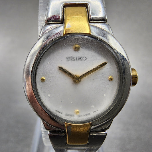 Seiko Watch Women 19mm White Dial Two Tone Round 1n000gm0 New Battery0