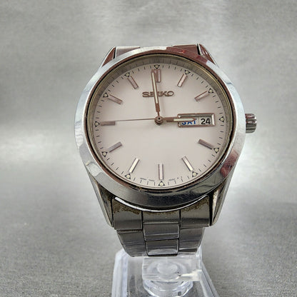 Seiko Watch Men 37mm White Dial Silver Tone Round Daydate 7n439080 PARTS6