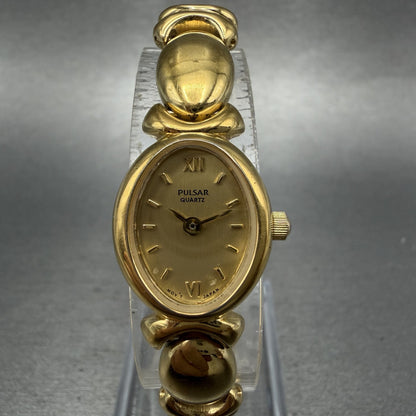 Seiko Pulsar Watch Women 16mm Champagne Dial Gold Tone V810X004 New Battery0