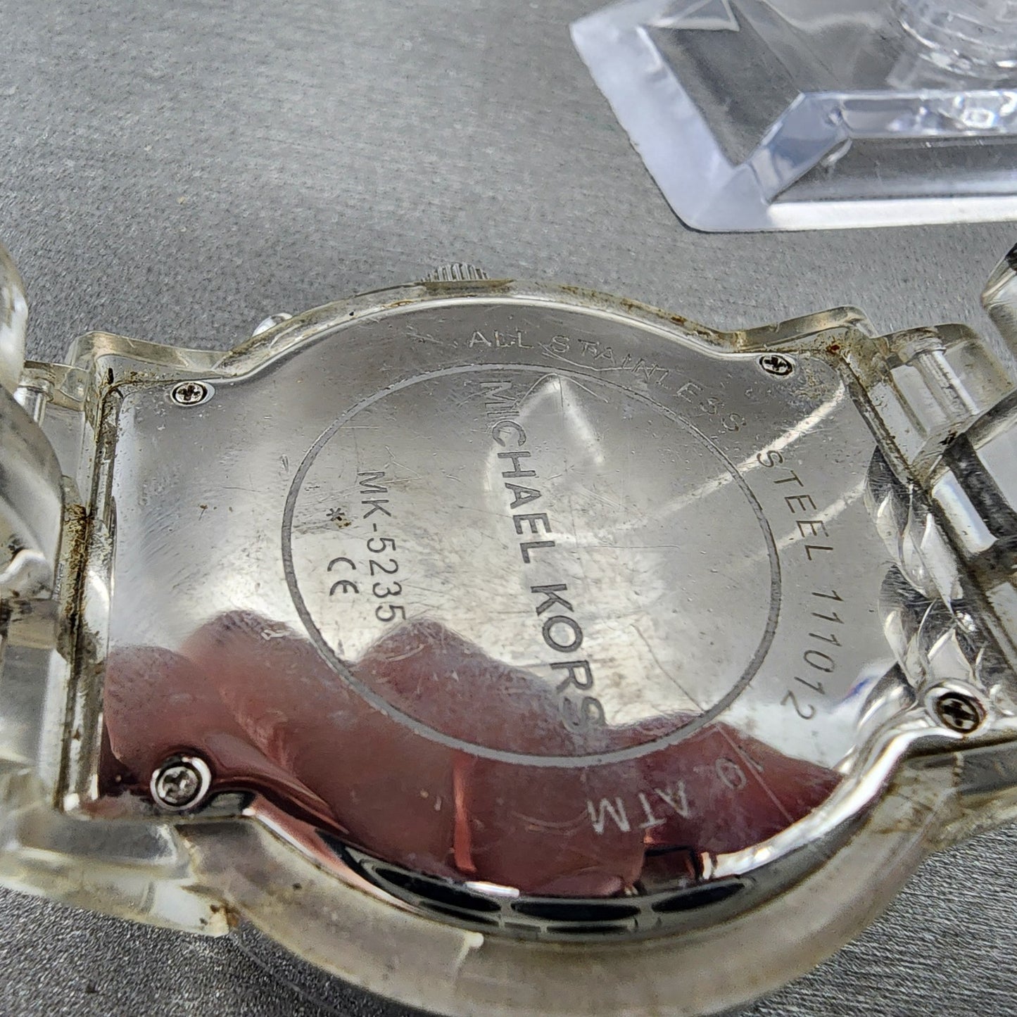Michael Kors Chronograph Watch Women 43mm MOP Dial Clear Case MK5235 New Battery9