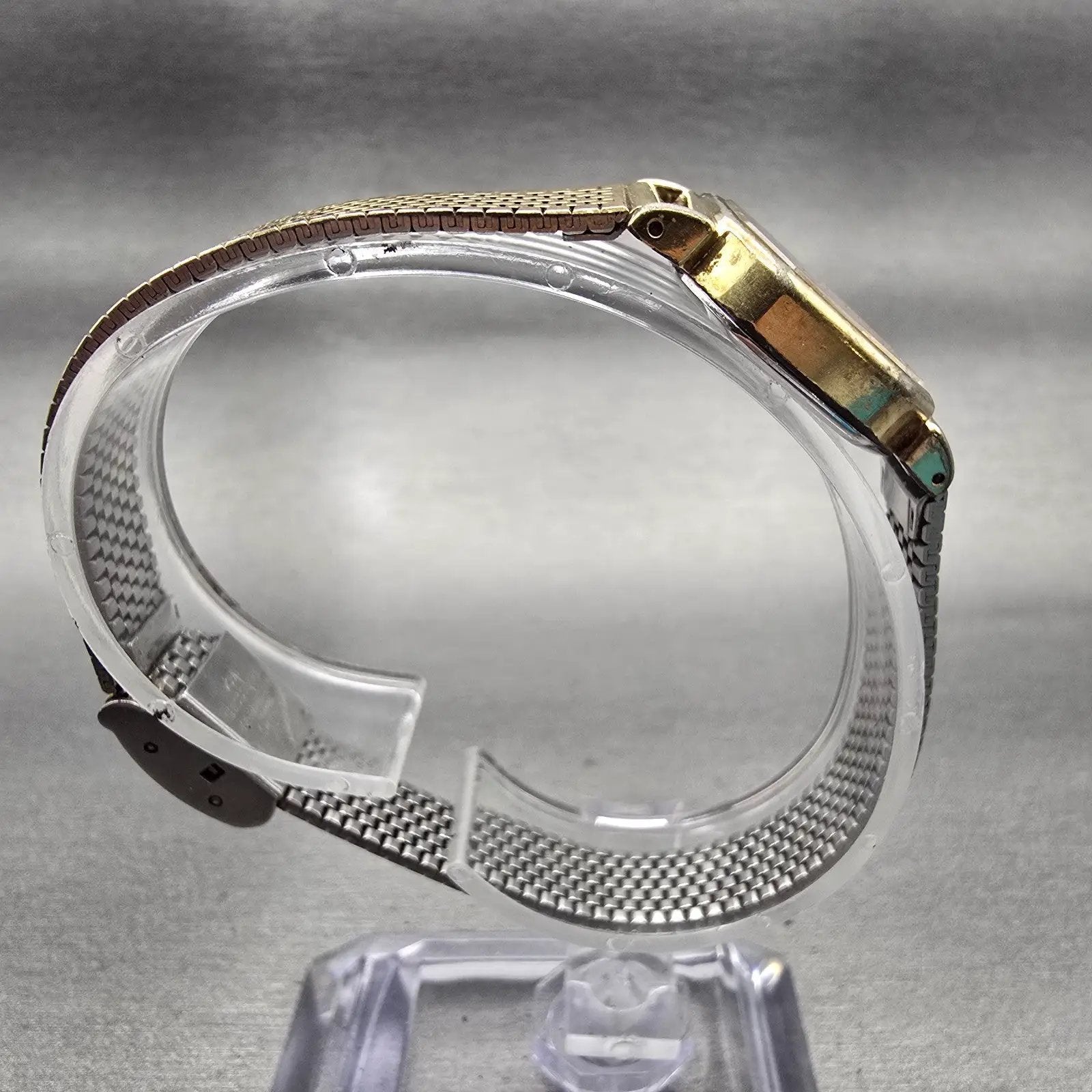 Seiko Watch Women 20mm Black Dial Gold Tone Octagon 2C21-5170 New Battery VTG8