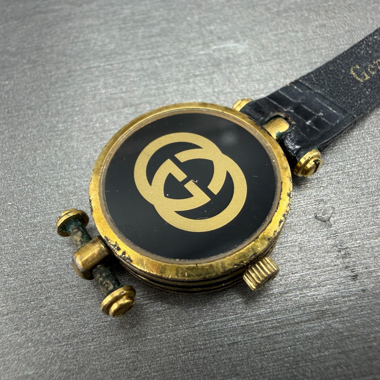 Gucci 2000L Watch Women 22mm Black Dial Gold Plated Round New Battery VTG LKASDT11