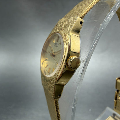 Seiko Watch Women 17mm Champagne Dial Gold Tone Round 2C21-0160 New Battery VTG2
