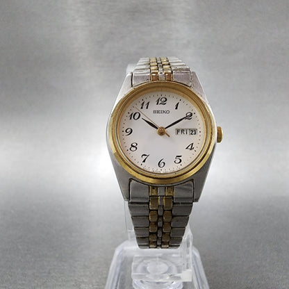 Seiko Watch Women 25mm White Dial Two Tone Daydate 7n430011 New Battery5