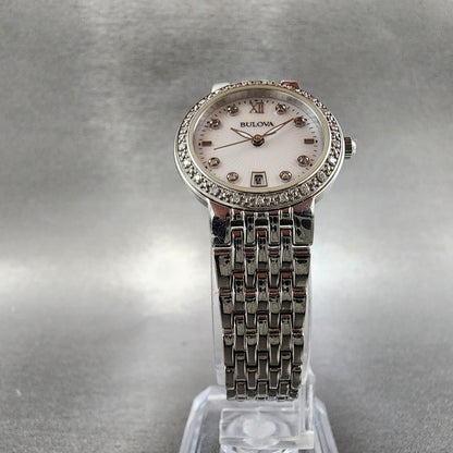 Bulova Watch Women 26mm White Dial Silver Tone Round Date 96r203 New Battery