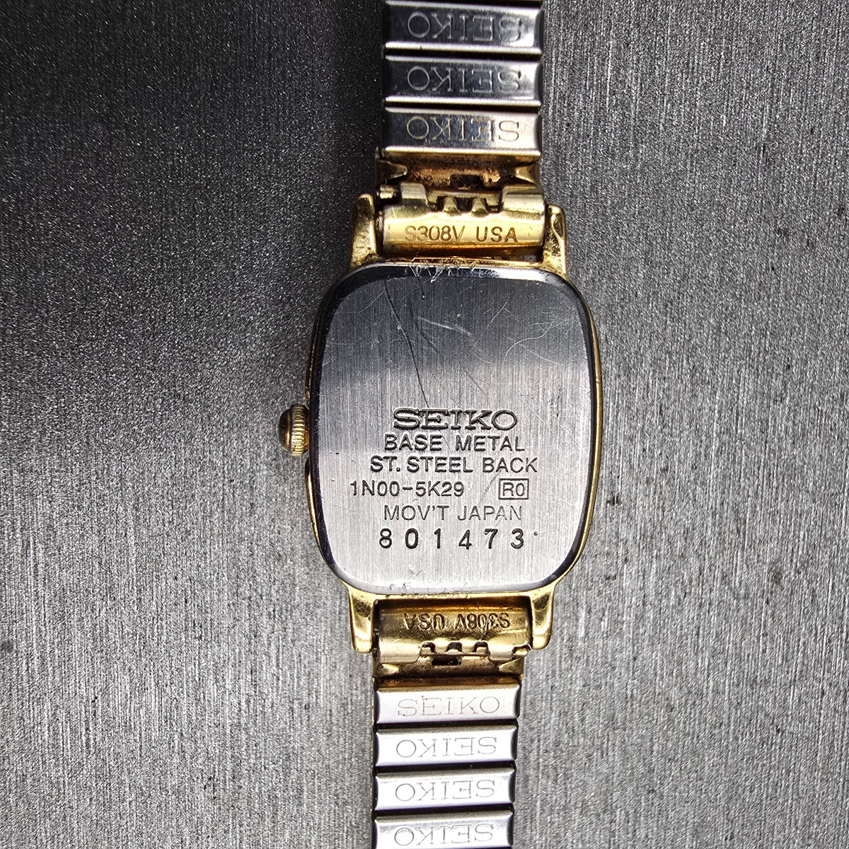 Seiko Watch Women 17mm White Dial Gold Tone Rectangle 1N00-5K29 New Battery JP10