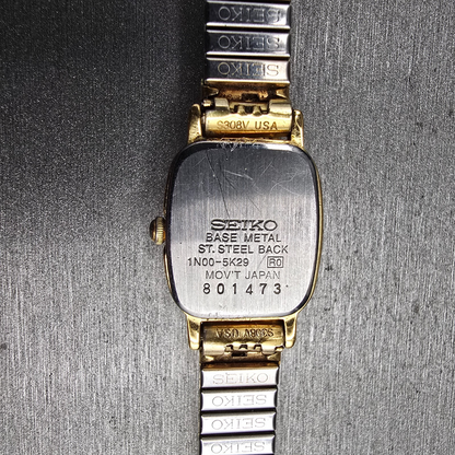 Seiko Watch Women 17mm White Dial Gold Tone Rectangle 1N00-5K29 New Battery JP10