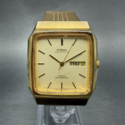 Citizen Forma Tank Watch Men 31mm Champagne Dial Gold Tone Daydate New BatteryAB0