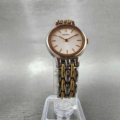 Seiko Watch Women 24mm Silver Dial Two Tone Round V7006379 New Battery5