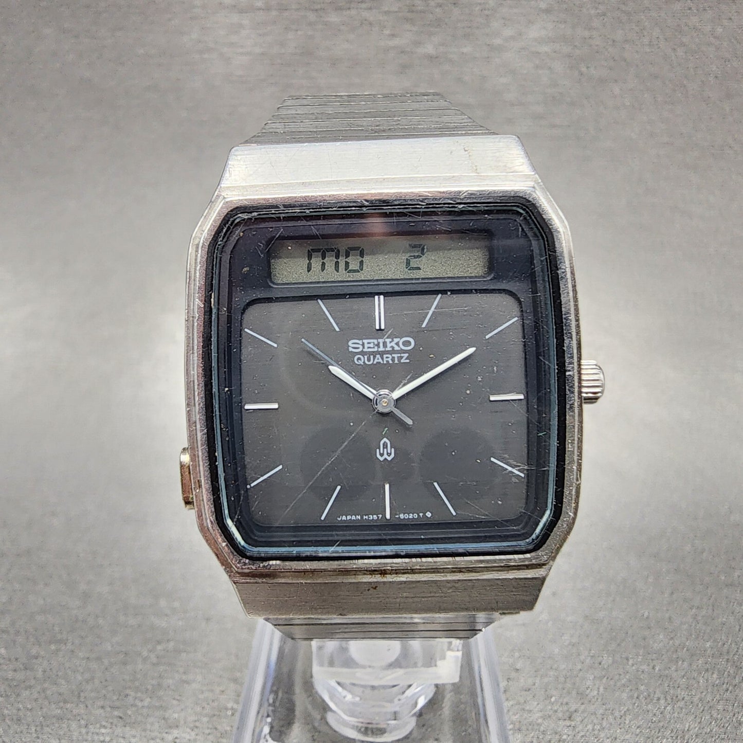 Seiko Analog Digital Watch Men 31mm Black Dial Silver Tone READ!!!!! New Battery1