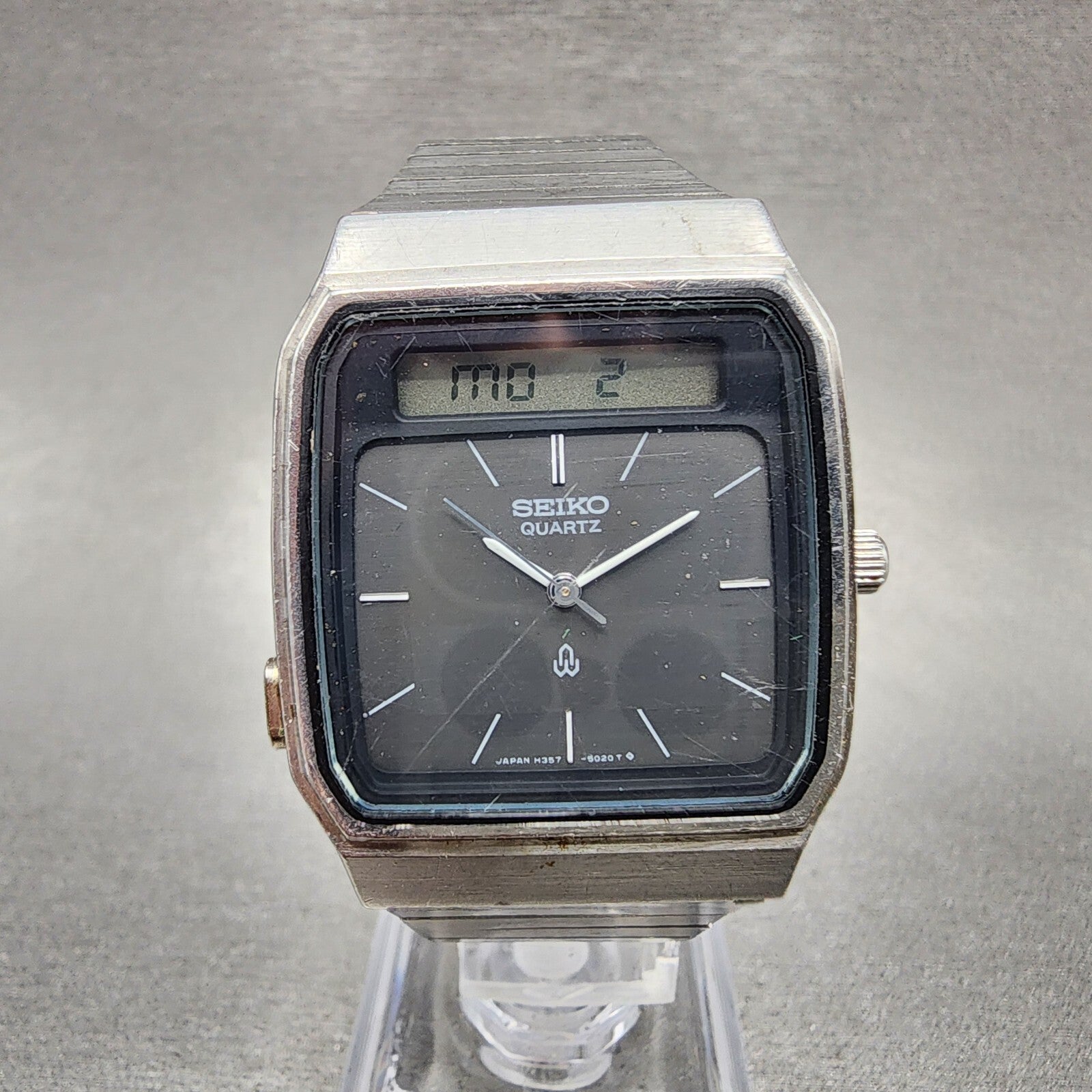 Seiko Analog Digital Watch Men 31mm Black Dial Silver Tone READ!!!!! New Battery1