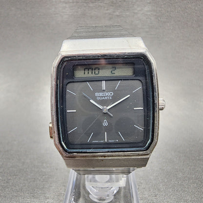Seiko Analog Digital Watch Men 31mm Black Dial Silver Tone READ!!!!! New Battery1