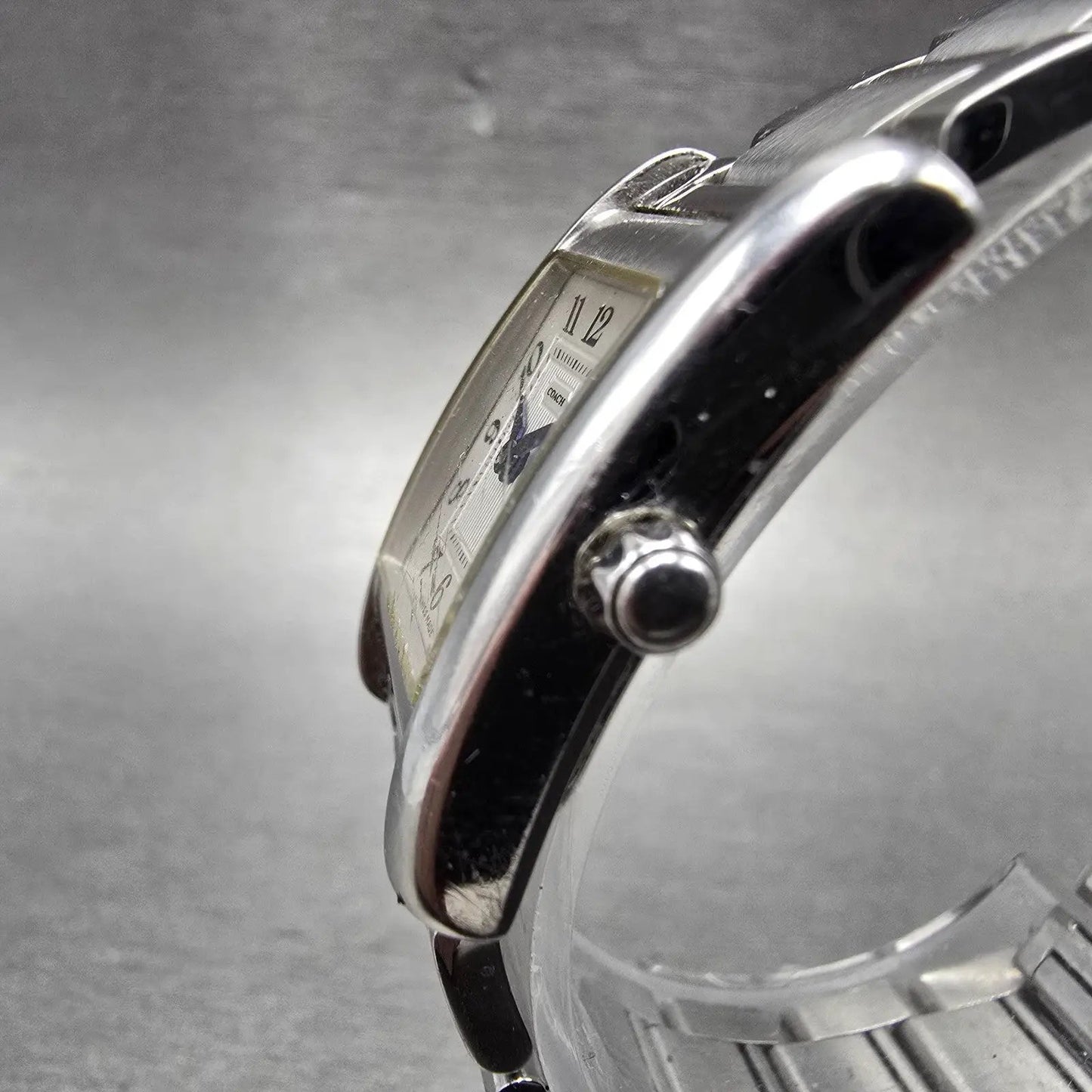 Coach Tank Watch Women 19mm Silver Dial Silver Tone Rectangle W002B New BatteryQ2