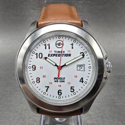 Timex Expedition Watch Men 39mm White Dial Silver Tone Date Round New Battery t0