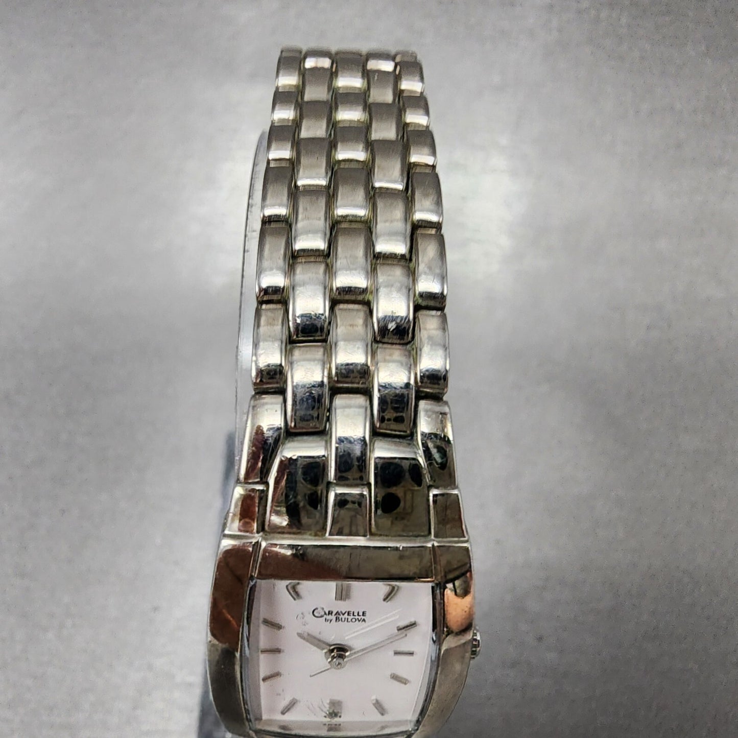 Caravelle Bulova Watch Women 20mm White Dial Silver Tone Rectangle 43L48 NewBatt
