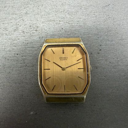 Seiko Tank Watch Men 28mm Champagne Dial Gold Tone Rectangle 7430-5089 PARTS0
