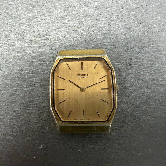 Seiko Tank Watch Men 28mm Champagne Dial Gold Tone Rectangle 7430-5089 PARTS0