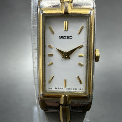 Seiko Watch Women 13mm White Dial Two Tone Rectangle 2E20-7479 New Batt C3211