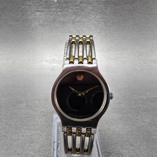Movado Esperanza Watch Women 23mm Black Dial Two Tone Round 84 A1 1821 New Batt0